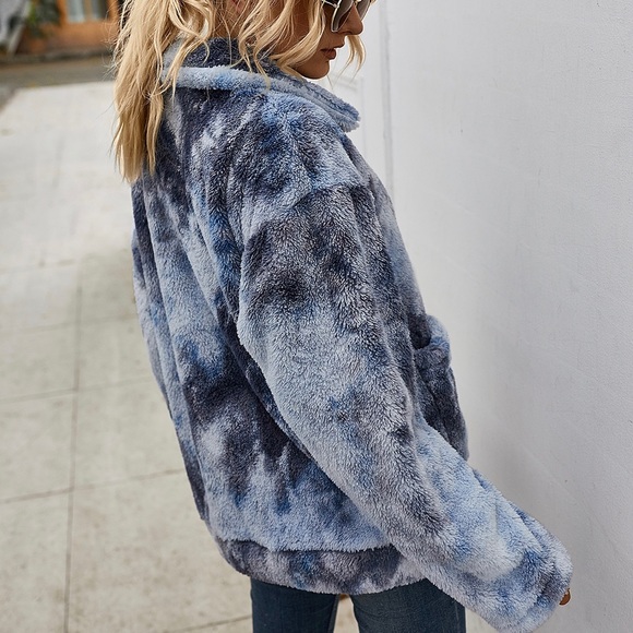Soft Tie Dye Sherpa Fleece Jacket w/ Pockets Dark - Picture 7 of 7